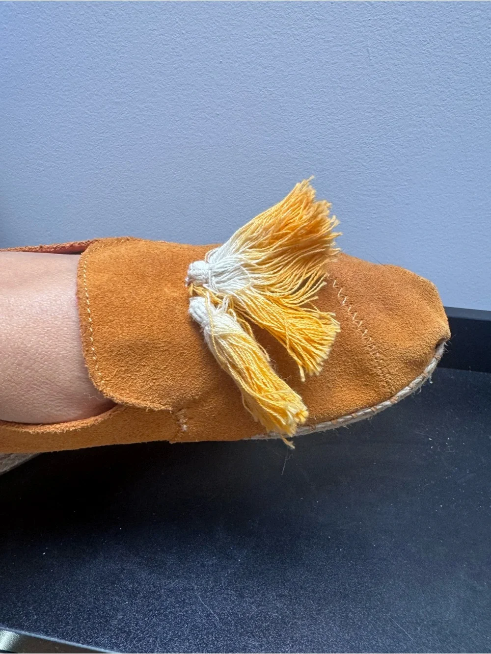 Toms Orange Suede Espadrille Flats with Tassel Detail